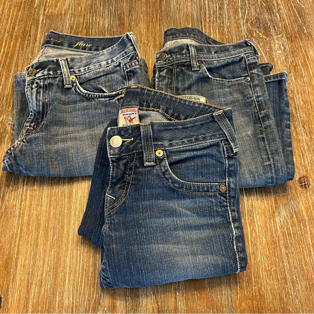 BUNDLE OF (3) Y2K JEANS, SFAM, CITIZENS OF HUMANITY & TRUE RELIGION, SIZE 26